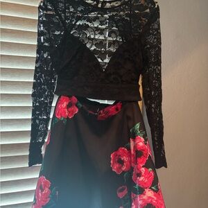 Floral Lace Black and Red Dress